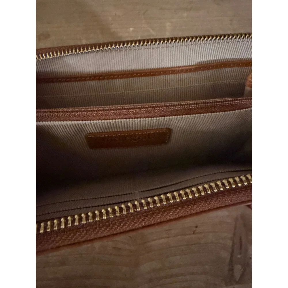 Margot New York‎ Leather Wristlet Wallet Cognac Brown Zip Around Clutch